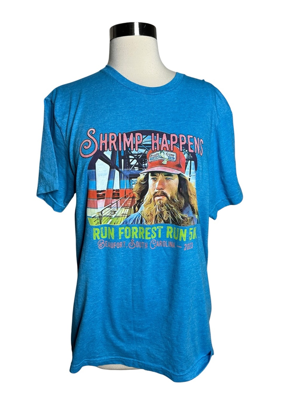 Run Forrest Run 5K Shirt Medium, Forrest Gump Movie Promo Tee, Shrimp Happens